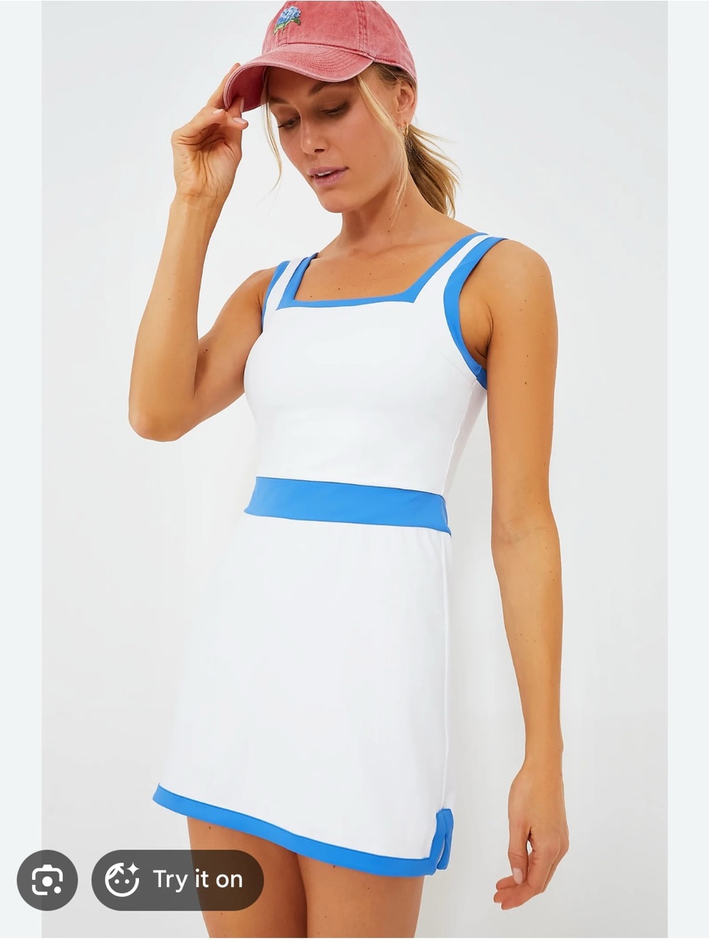 Addison Bay Rally Dress - White Tennis Dress with Blue Trim